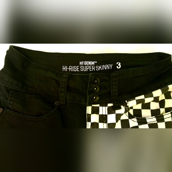 Black half checkered hi-rise super skinny pants - Picture 3 of 5